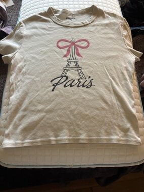 Kids Paris Eiffel Graphic Tee - Cream with Pink Accent